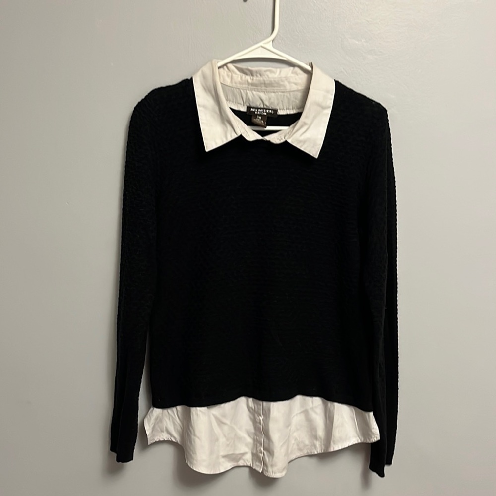 Linda Matthews Black Collared Sweater